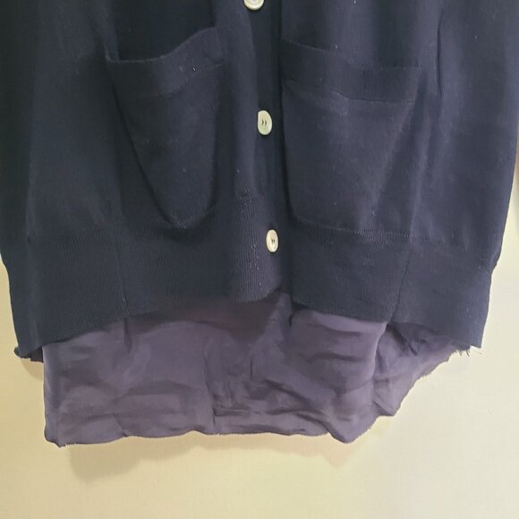 Sacai Luck Women’s Cardigan w/Layered Chiffon Hem & Front Pockets Blue Size 2 - Picture 5 of 9